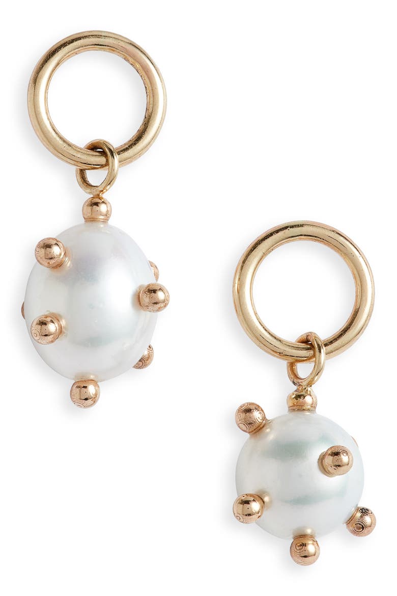 Bubble Mismatched Cultured Pearl Drop Earrings, Main, color, GOLD