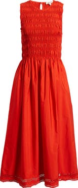 Madewell The Embroidered Melody Smocked Midi Dress