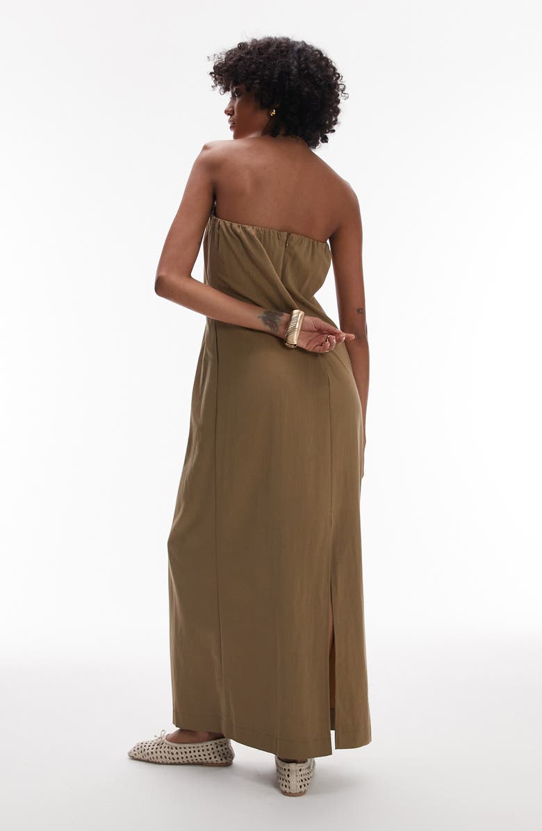 Topshop Strapless Poplin Maxi Dress, Alternate, color, Brown