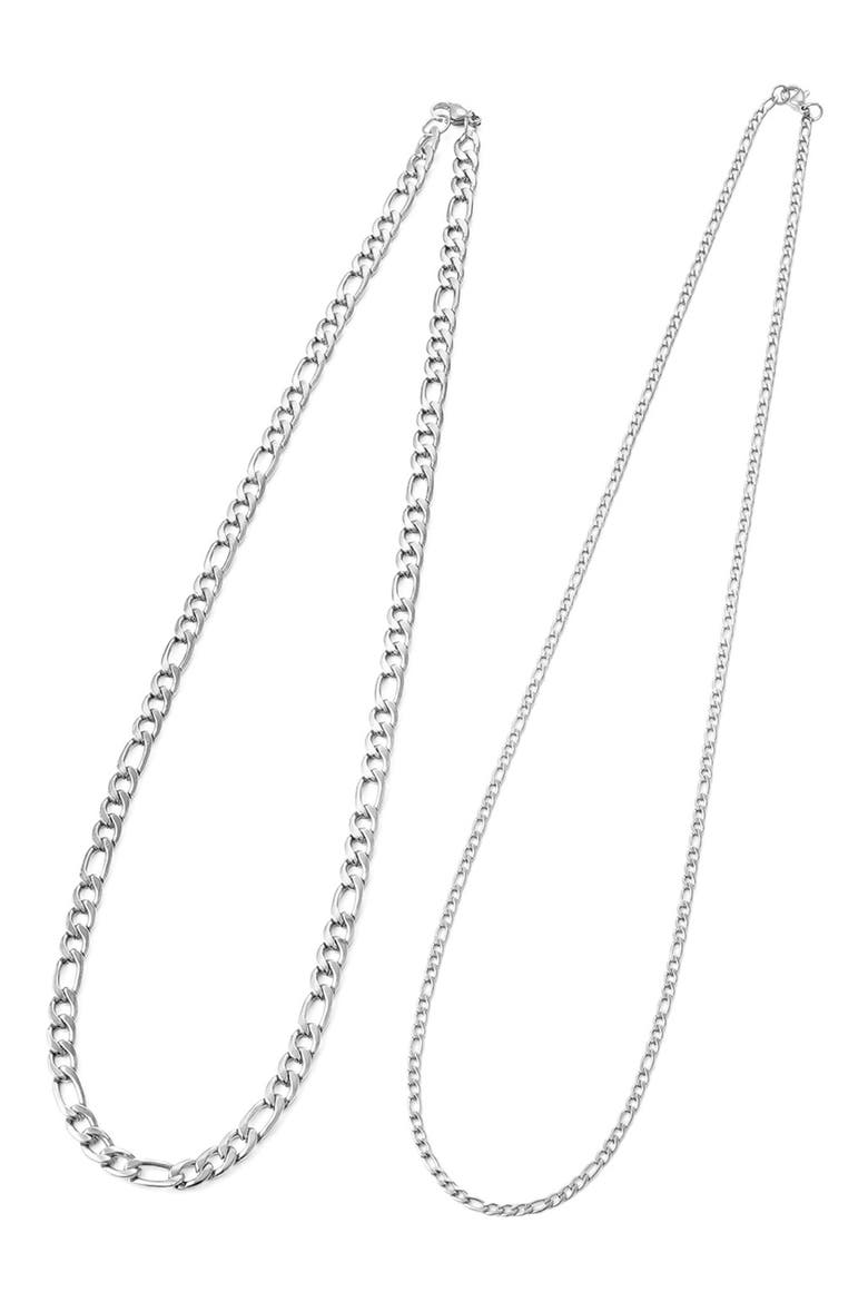 Men's Set of 2 Water Resistant Stainless Steel Figaro Chain Necklaces, Alternate, color, SILVER