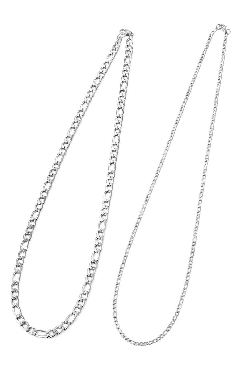 Adornia Men's Set of 2 Water Resistant Stainless Steel Figaro Chain Necklaces, Alternate, color, Silver