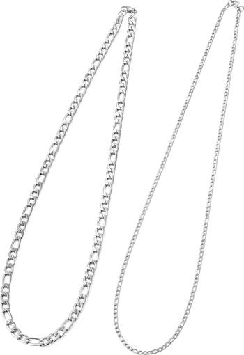 Men's Set of 2 Water Resistant Stainless Steel Figaro Chain Necklaces
