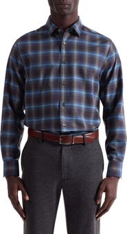 Bugatchi Karl Shaped Fit Plaid Cotton & Cashmere Button-Up Shirt