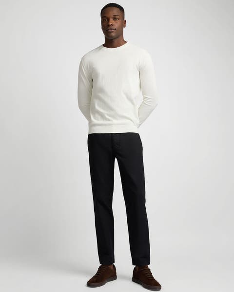 Fine Cotton Knit Long Sleeve Crewneck Sweater