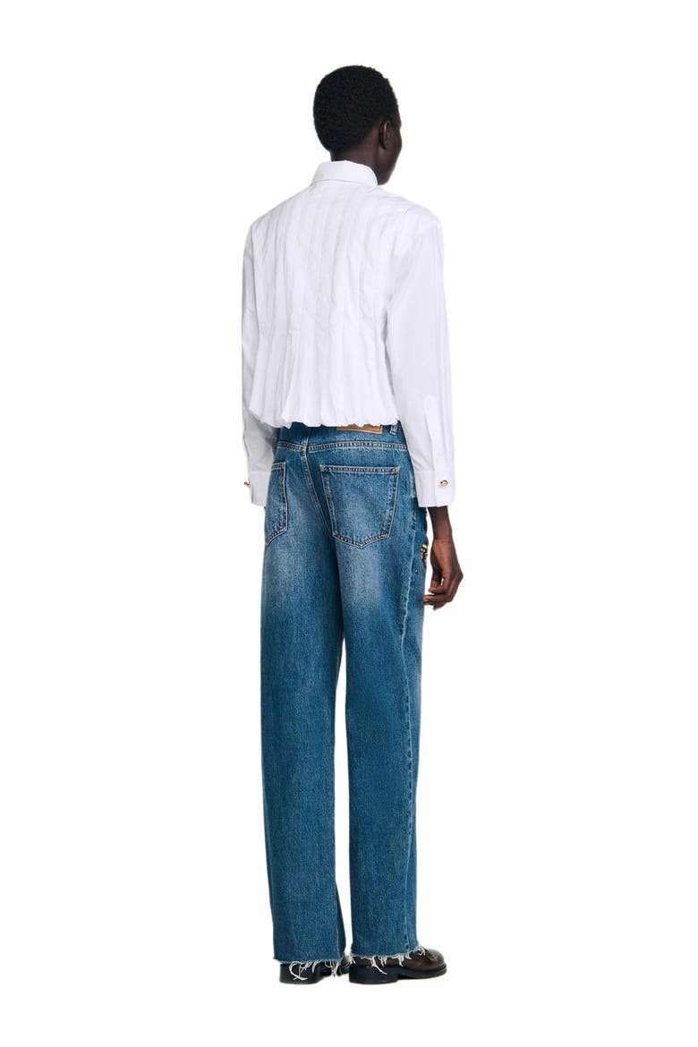 Pleated cropped shirt, Alternate, color, White