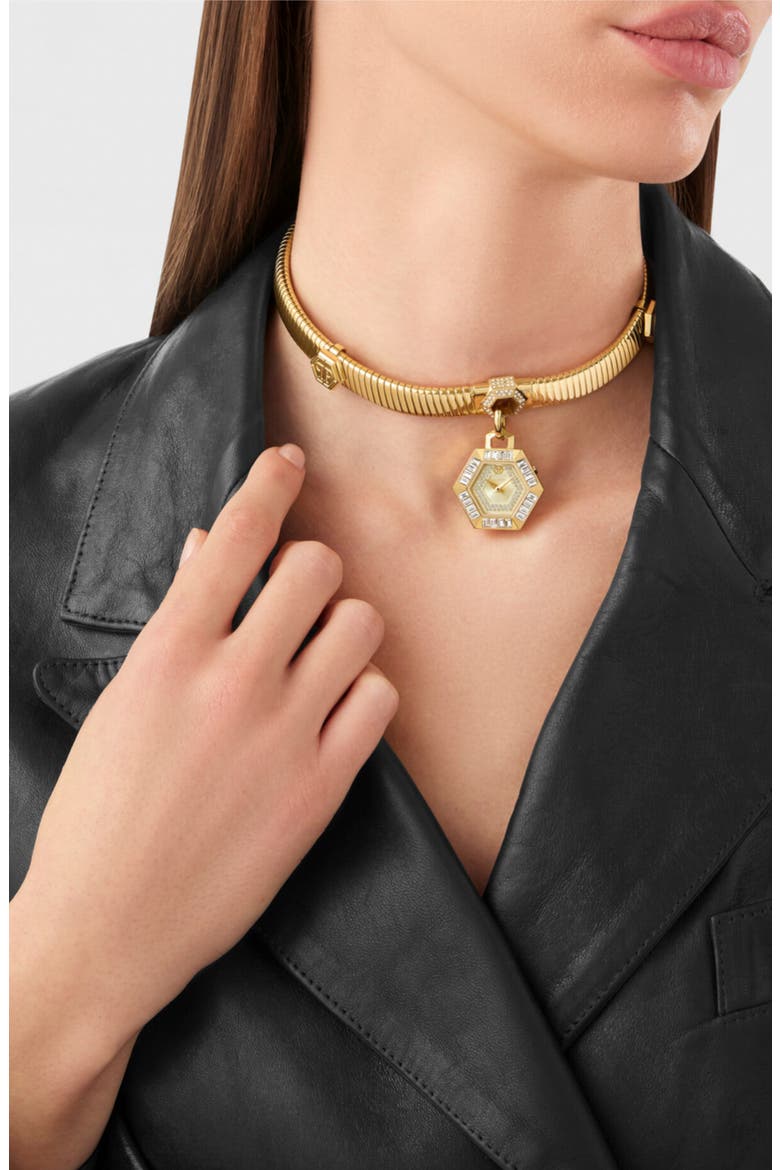 $nake Hexagon Pendant Necklace Watch, 28mm, Alternate, color, GOLD