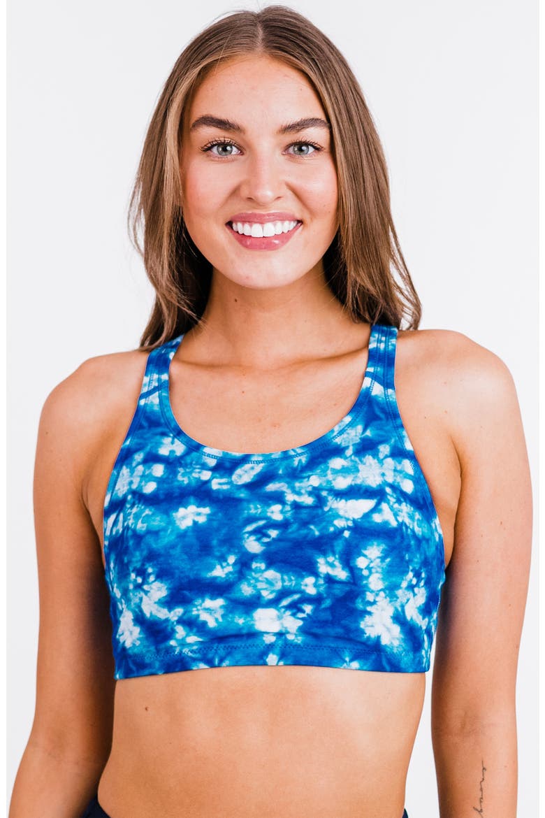 Racerback Swim Bra, Main, color, Blue Tie Dye