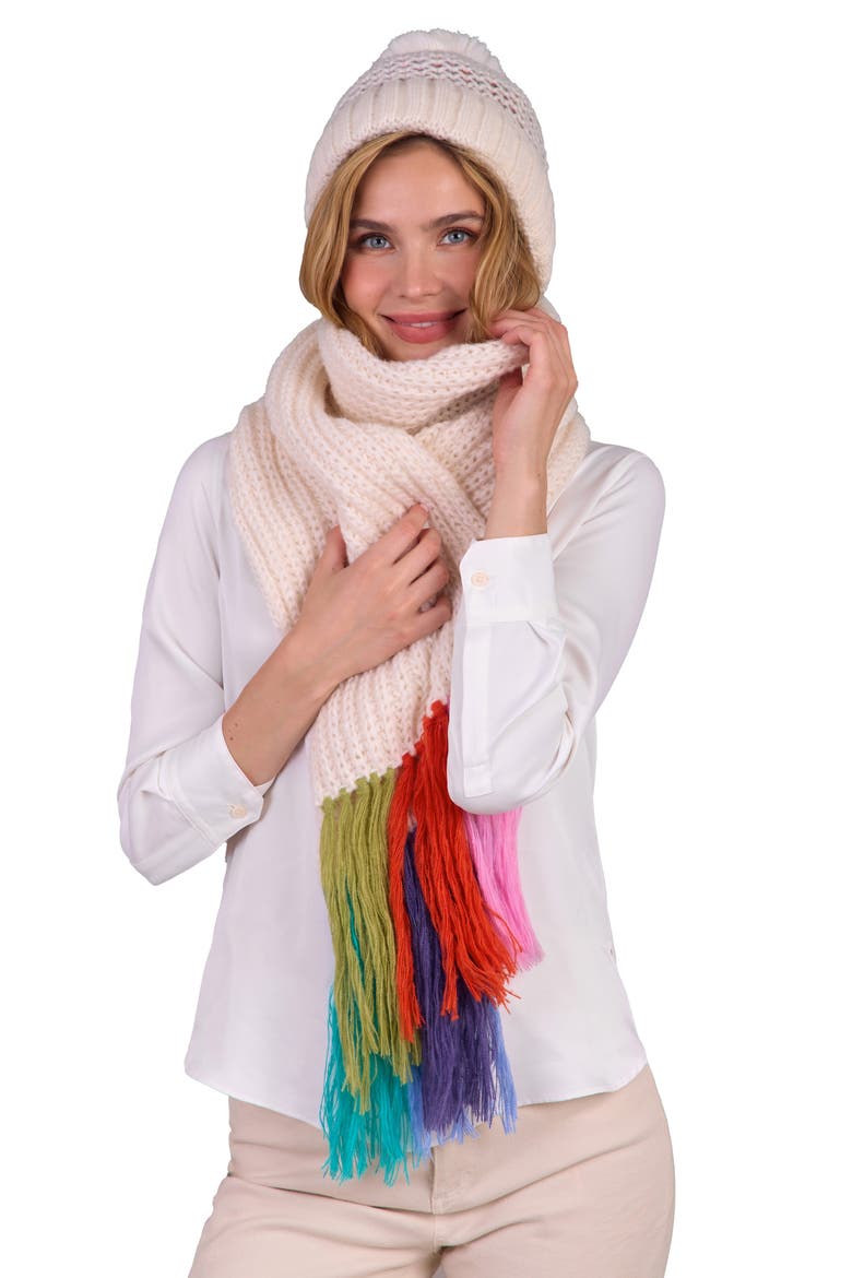 Rainbow Fringe Chunky Knit Scarf, Alternate, color, IVORY