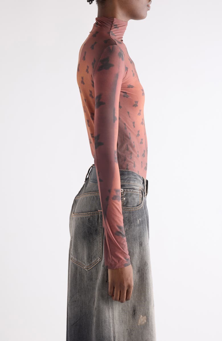 Acne Studios Edenise Teddy Print Long Sleeve Mesh Top, Alternate, color, Rust Brown