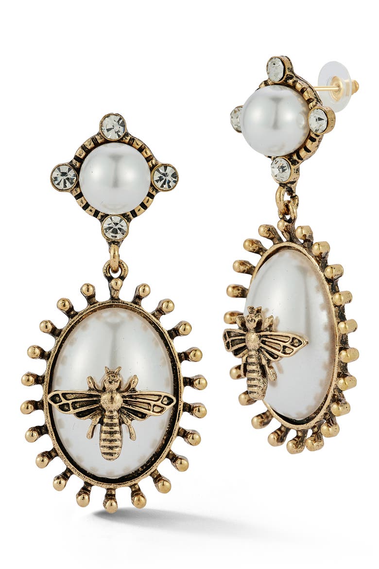 Faux Pearl Bee Oval Drop Earrings, Main, color, GOLD/WHITE