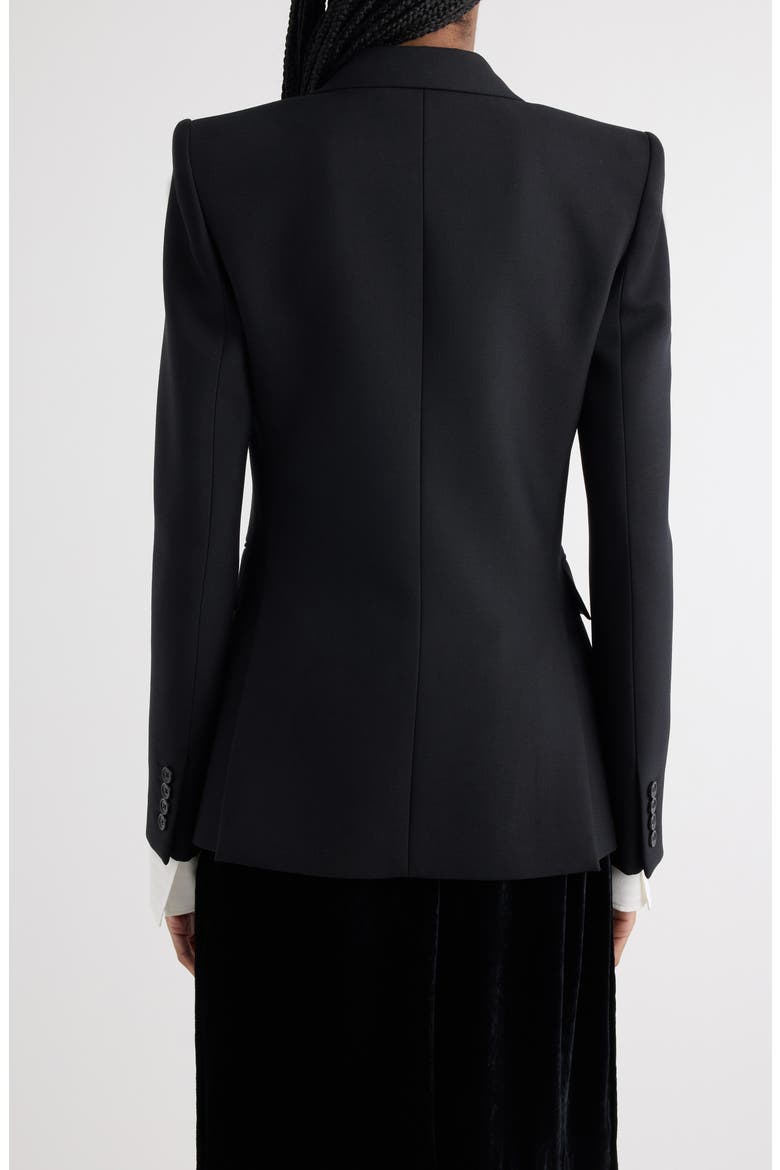 Double Breasted Virgin Wool Grain de Poudre Blazer, Alternate, color, BLACK
