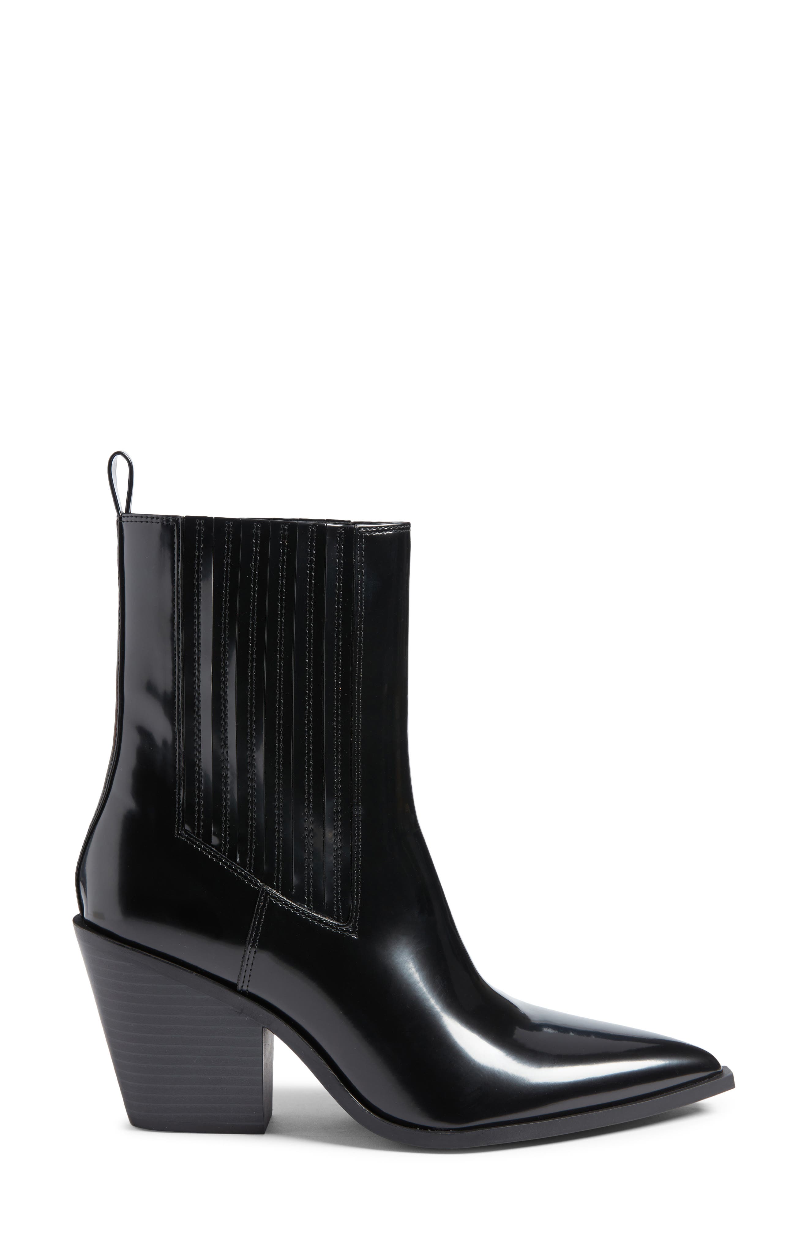 Angie Faux Leather Western Bootie, Alternate, color, BLACK
