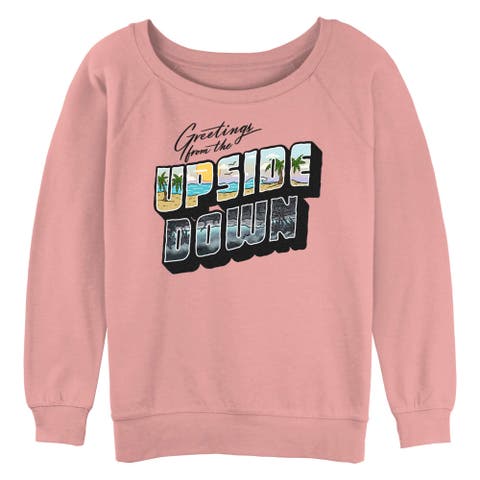 Junior's Stranger Things Tropical Upside Down Greetings  Sweatshirt