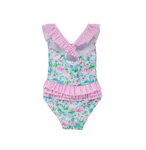 Flap Happy Upf 50+ Mindy Crossback Swimsuit For Girls In Lotus & Lillies
