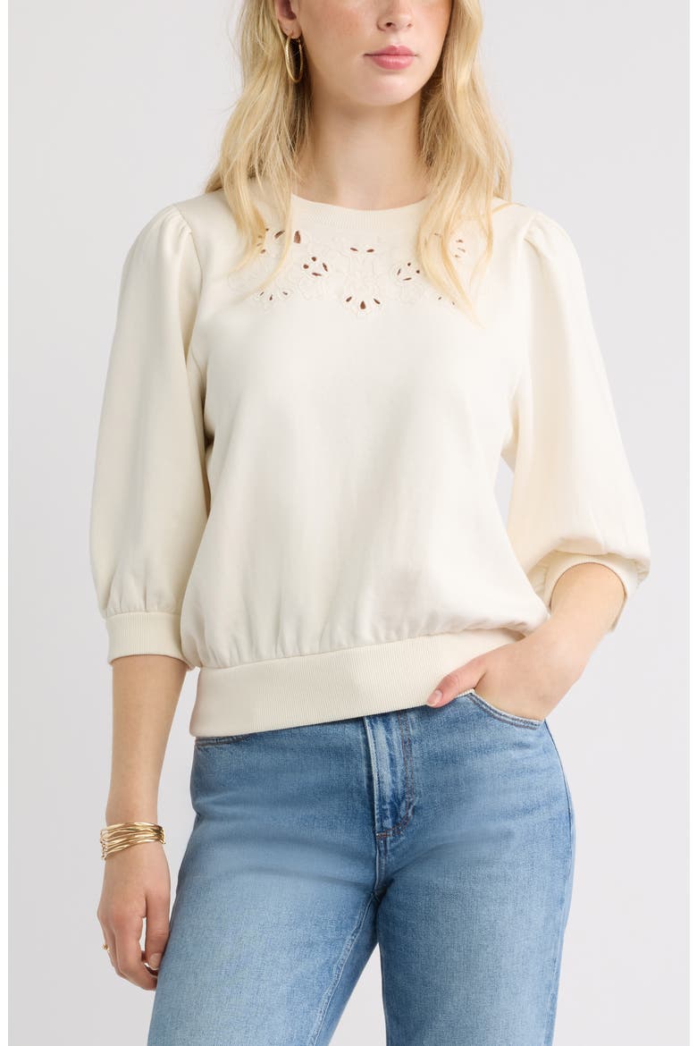 Cutwork Eyelet Sweatshirt, Main, color, IVORY EGRET