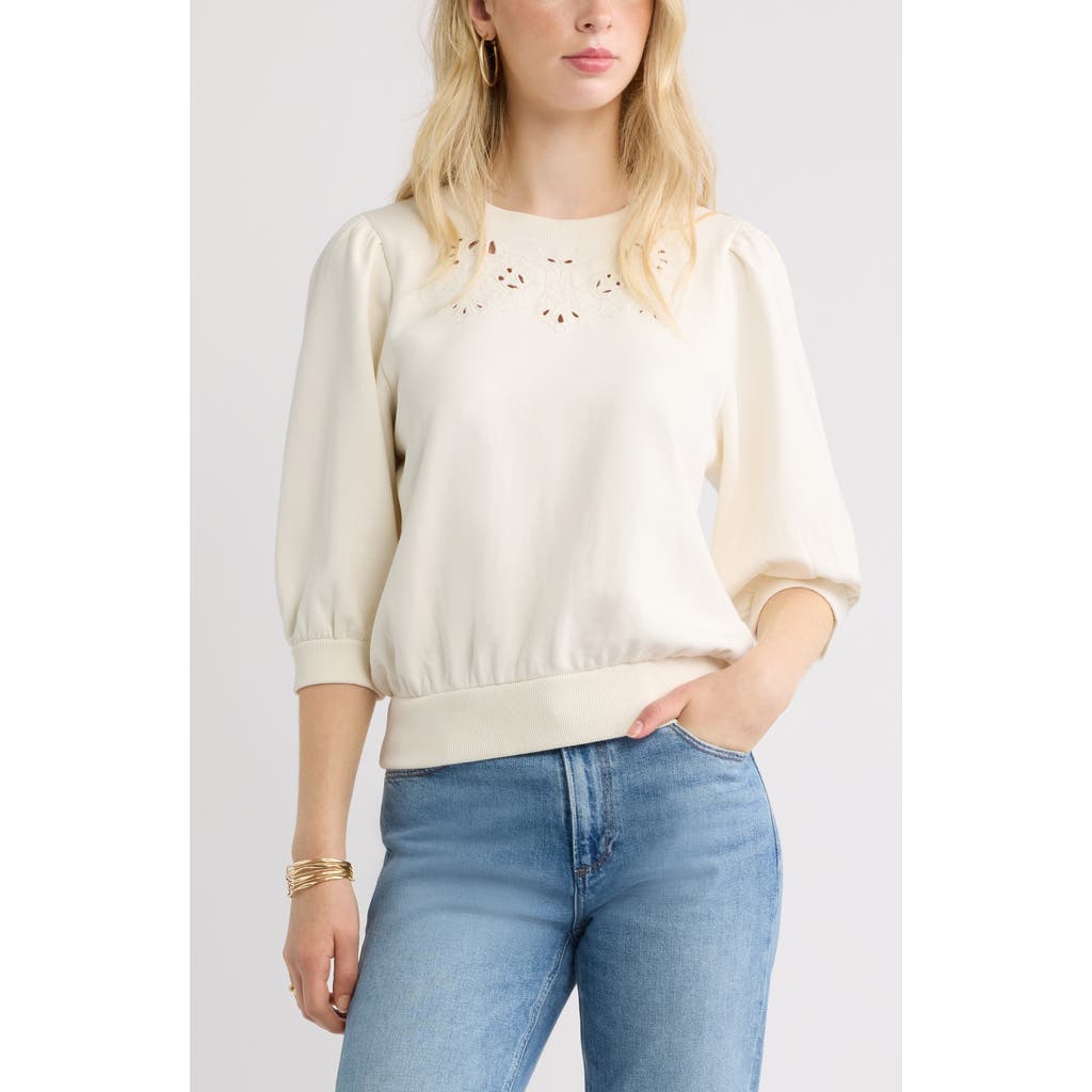 Treasure & Bond Cutwork Eyelet Sweatshirt In Neutral