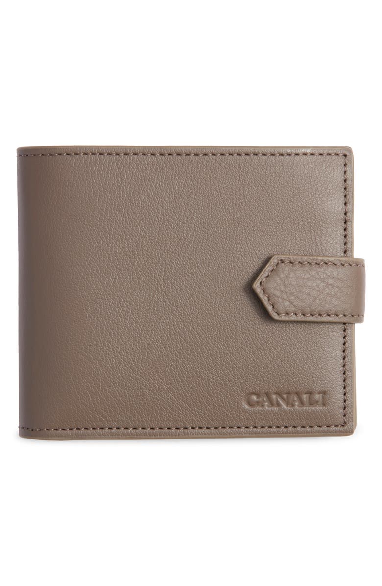 Canali Tumbled Calfskin Billfold Wallet, Main, color, Dark Beige