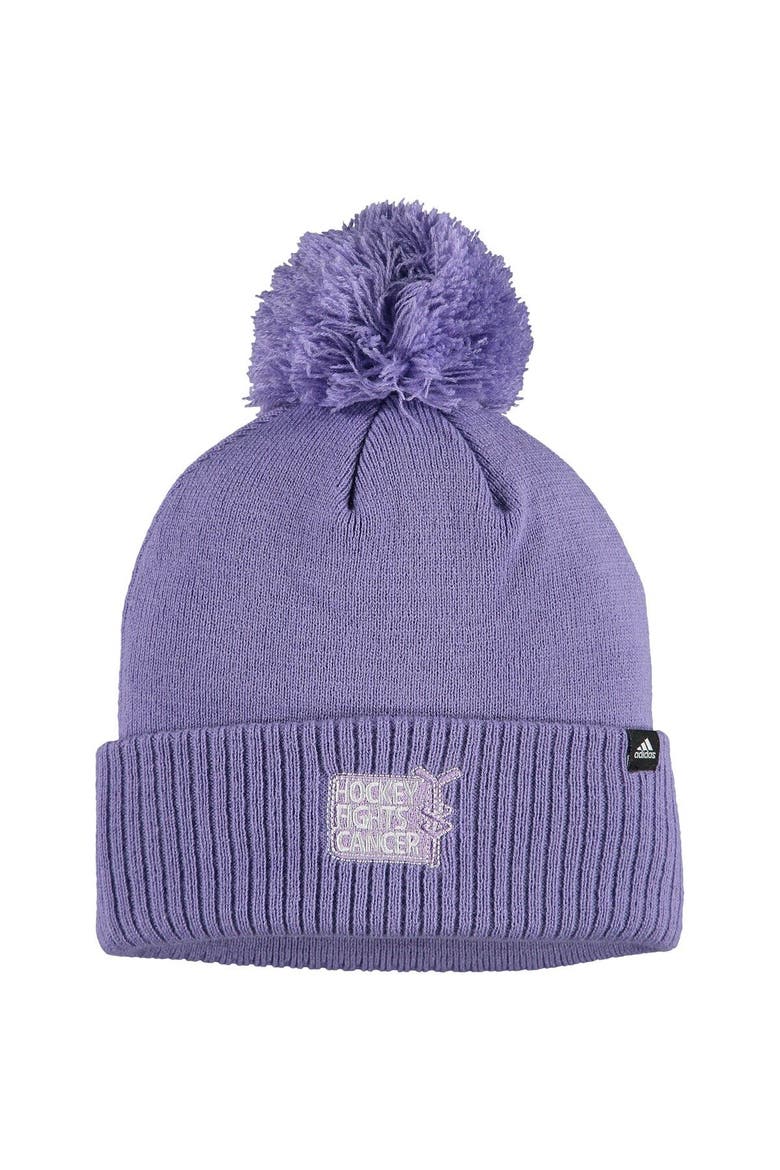 Men's adidas Purple Washington Capitals 2021 Hockey Fights Cancer Cuffed Knit Hat with Pom, Alternate, color, Purple