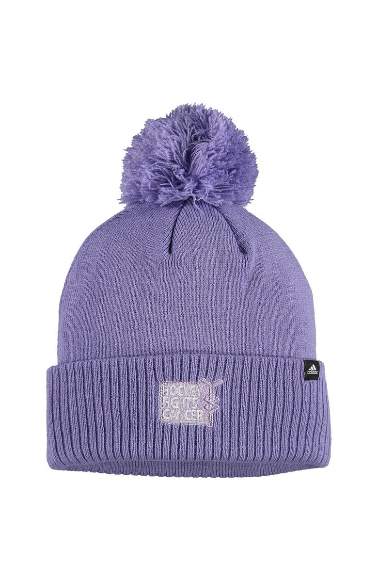 adidas Men's adidas Purple Washington Capitals 2021 Hockey Fights Cancer Cuffed Knit Hat with Pom, Alternate, color,
