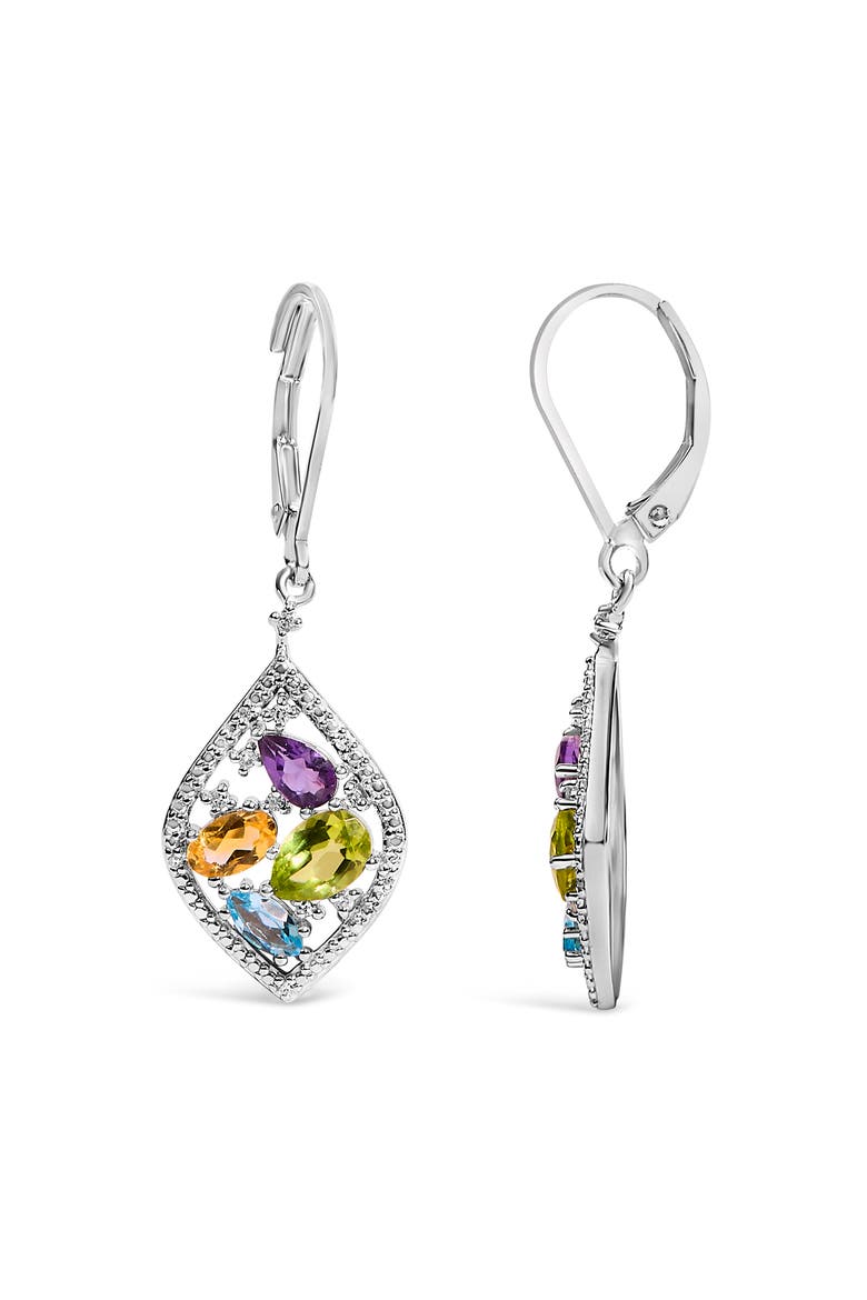 Sterling Silver Diamond Accent Multi Stone Rhombus Drop Earrings, Alternate, color, Silver