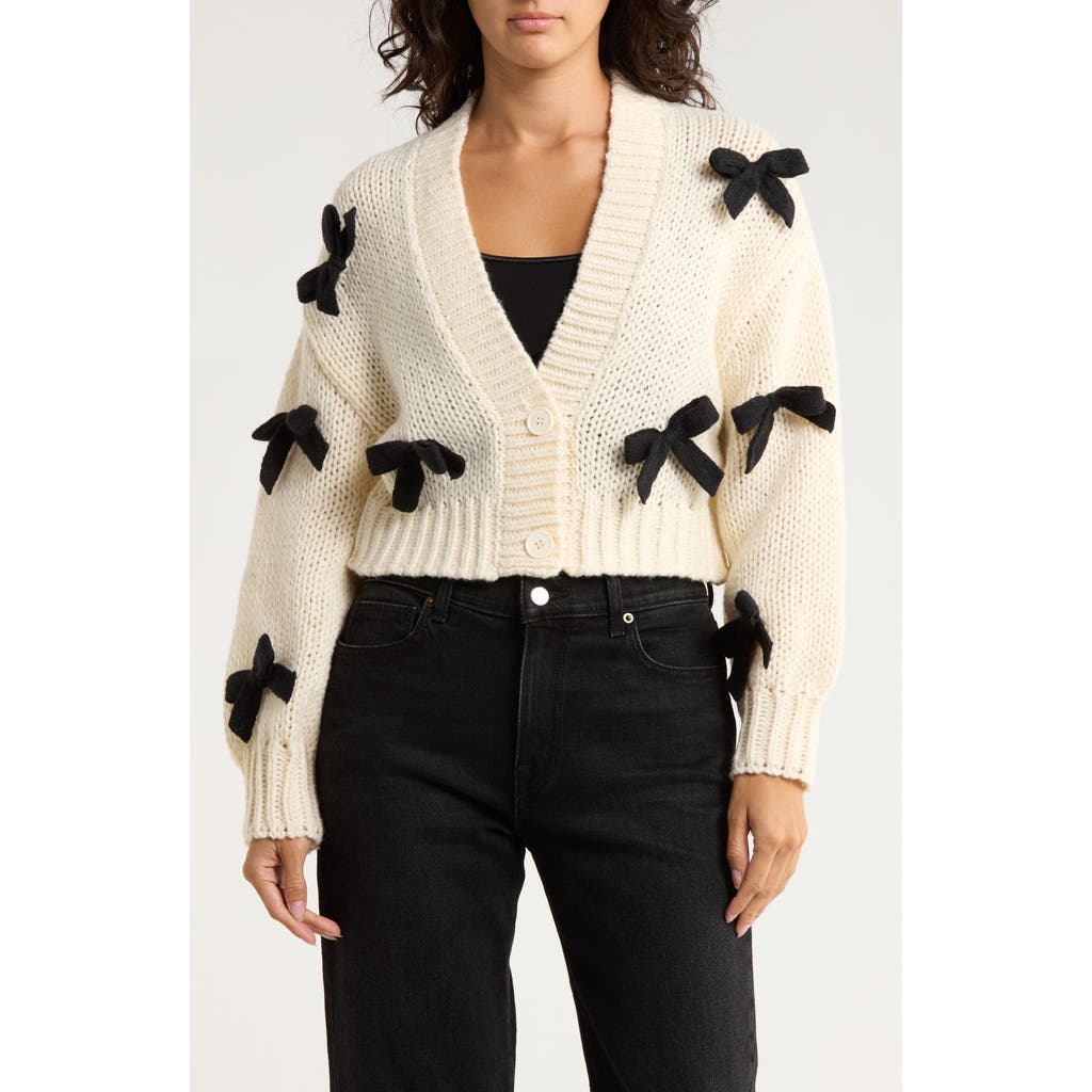 Roffe Accessories Bow Cardigan In Neutral