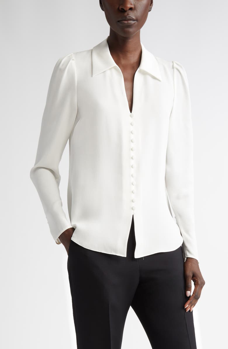 Lafayette 148 New York Wide Collar Puff Sleeve Silk Blouse, Main, color, 