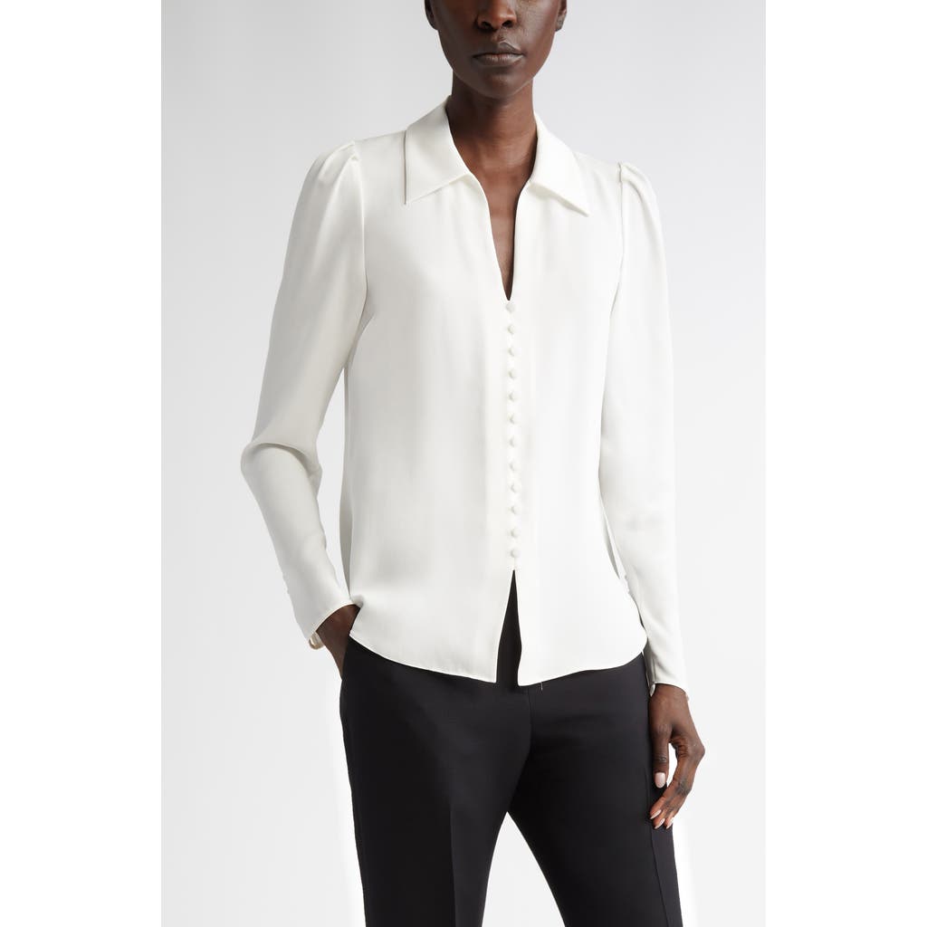 Lafayette 148 New York Wide Collar Puff Sleeve Silk Blouse in Cloud