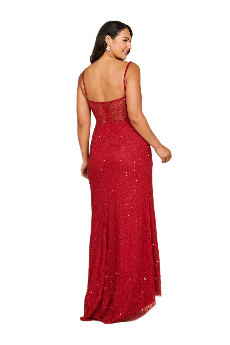 Elegant Corset Gown with Slit, Alternate, color, Red