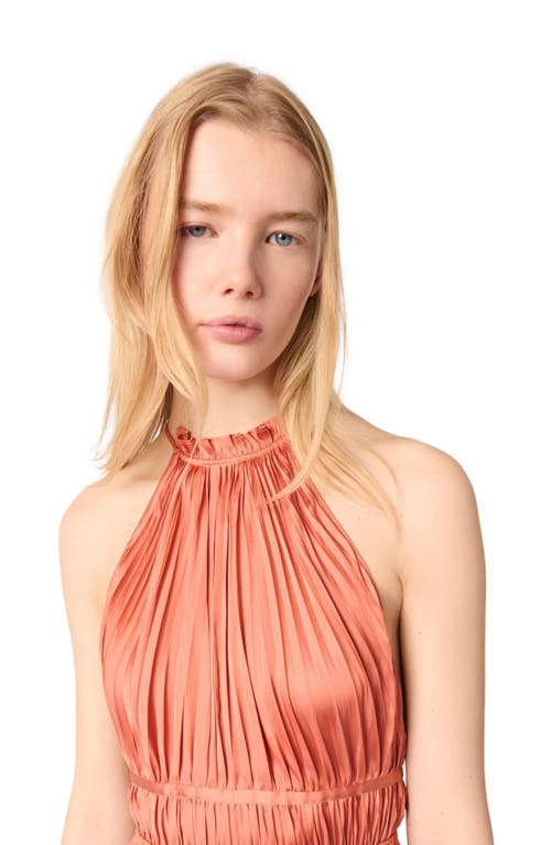 Maje Revillota Pleated Maxi Dress In Terracota