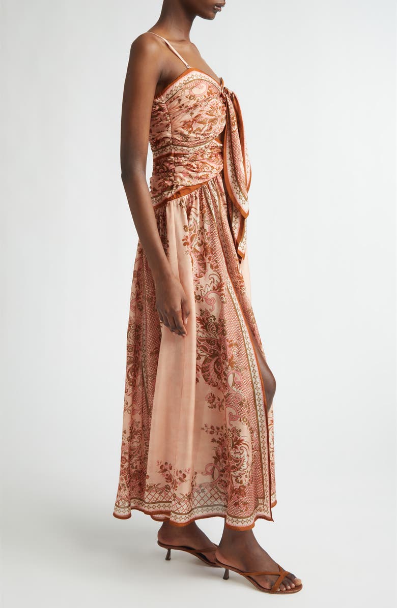 Zimmermann Aster Paisley Scarf Tie Silk Midi Dress, Alternate, color, Pink Paisley Floral