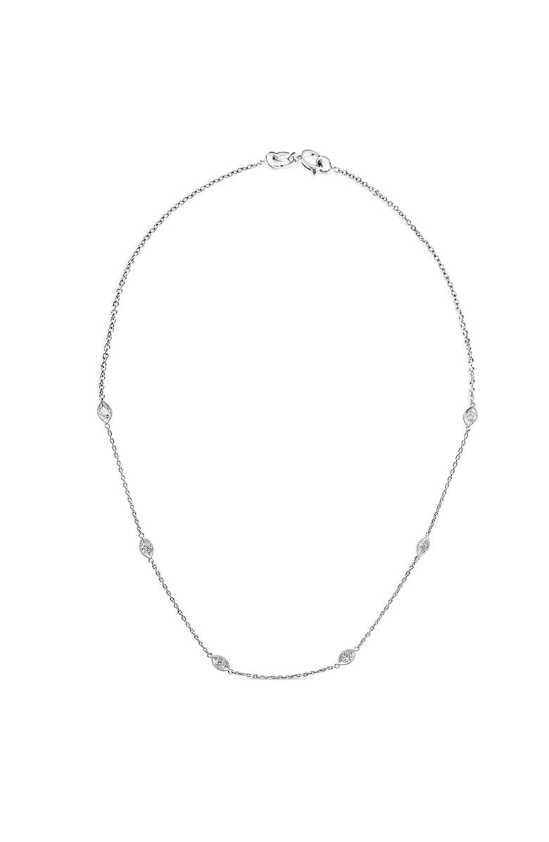 Haus of Brilliance 14K White Gold 1.00 Cttw Bezel Diamond Marquise Milgrain Station Collar Necklace, Alternate, color, White