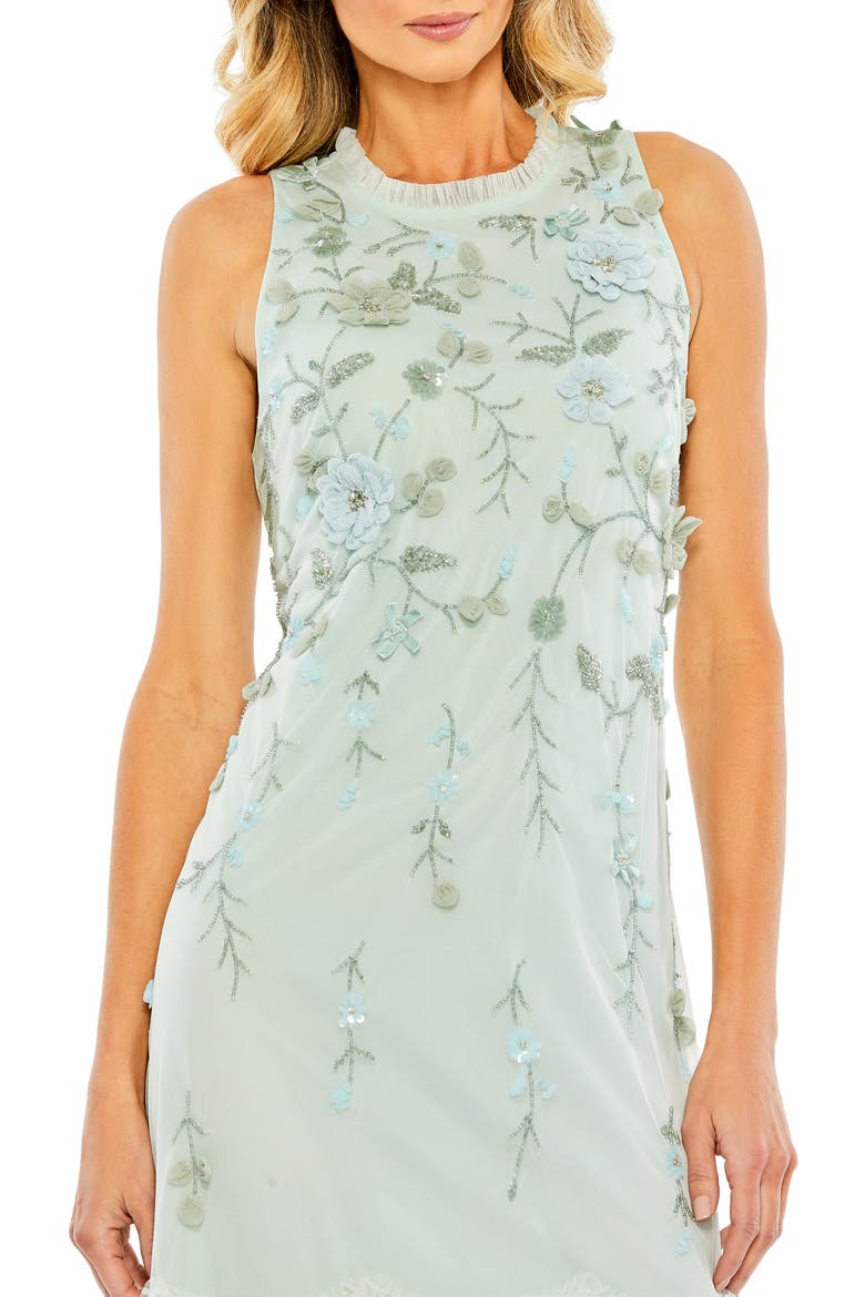 Embellished Ruffle Tiered High Neck Floral Dress, Alternate, color, Seafoam
