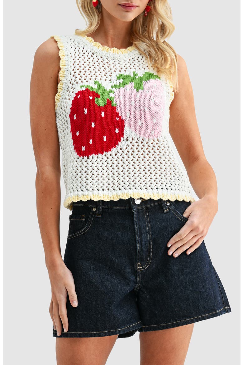 Strawberry Knit Sleeveless Top, Main, color, IVORY RED PINK