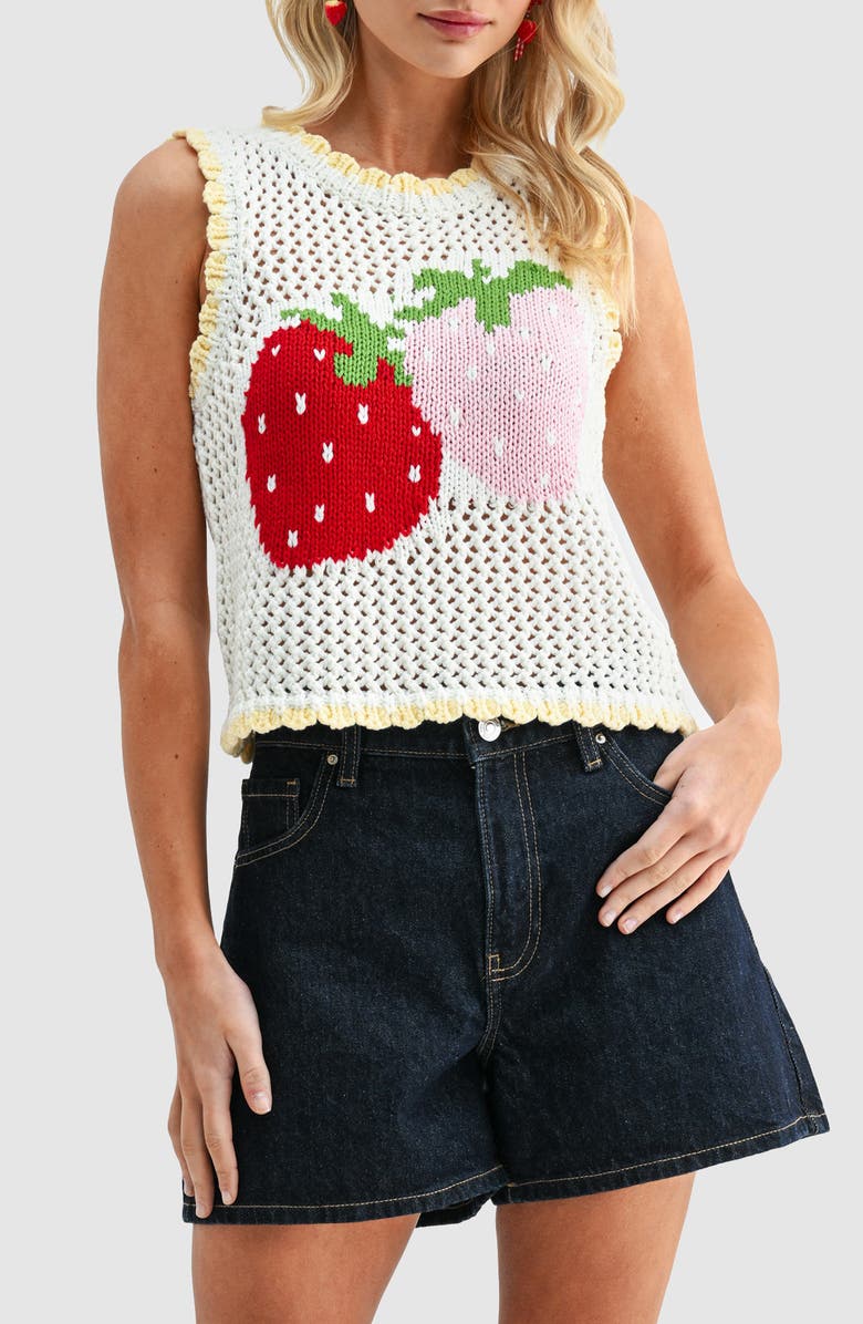 All in Favor Strawberry Knit Sleeveless Top, Main, color, Ivory Red Pink