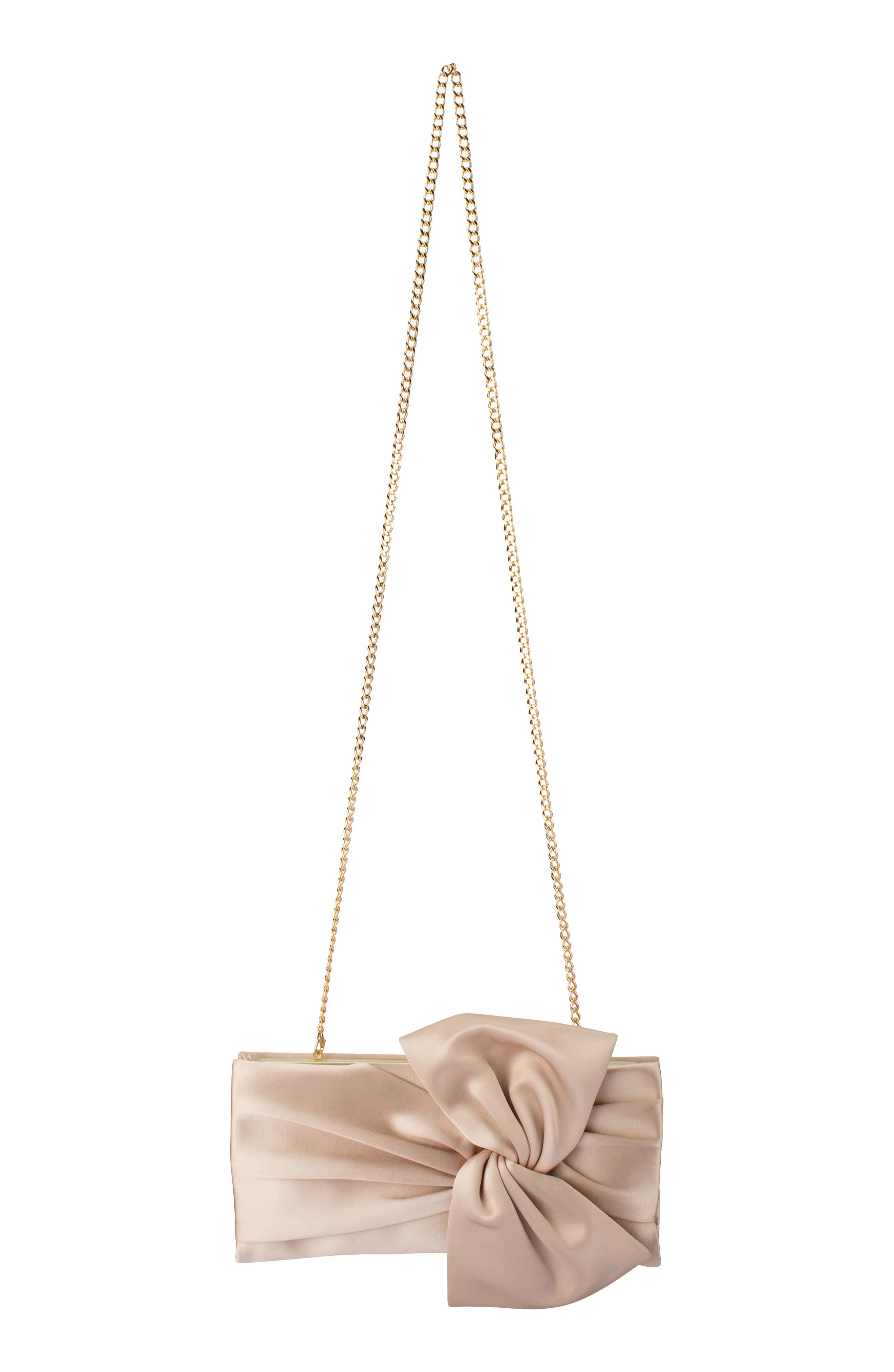 Chloe Satin Tie Front Clutch, Alternate, color, NATURAL