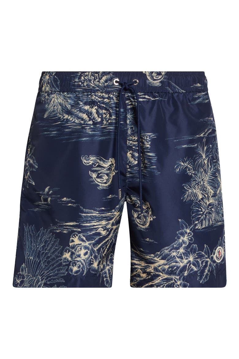 Tropical Print Swim Trunks, Alternate, color, BLUE