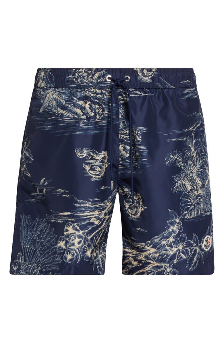 Moncler Tropical Print Swim Trunks, Main, color, Blue