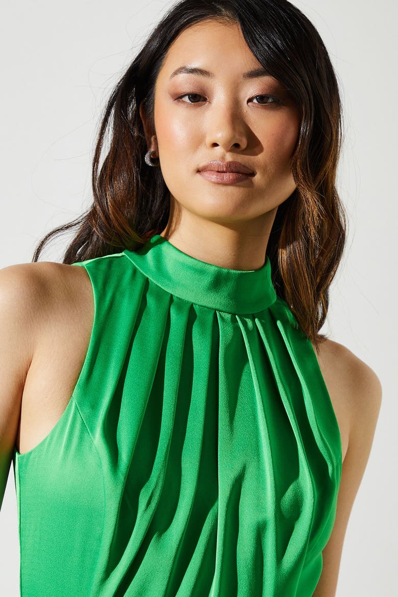 Sleeveless Ruffle Satin Dress, Alternate, color, Green