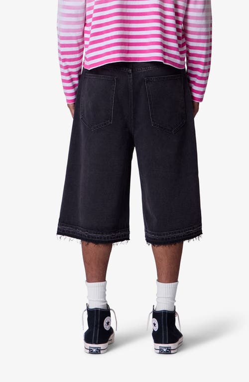 Mnml Ultra Baggy Raw Edge Denim Shorts In Black