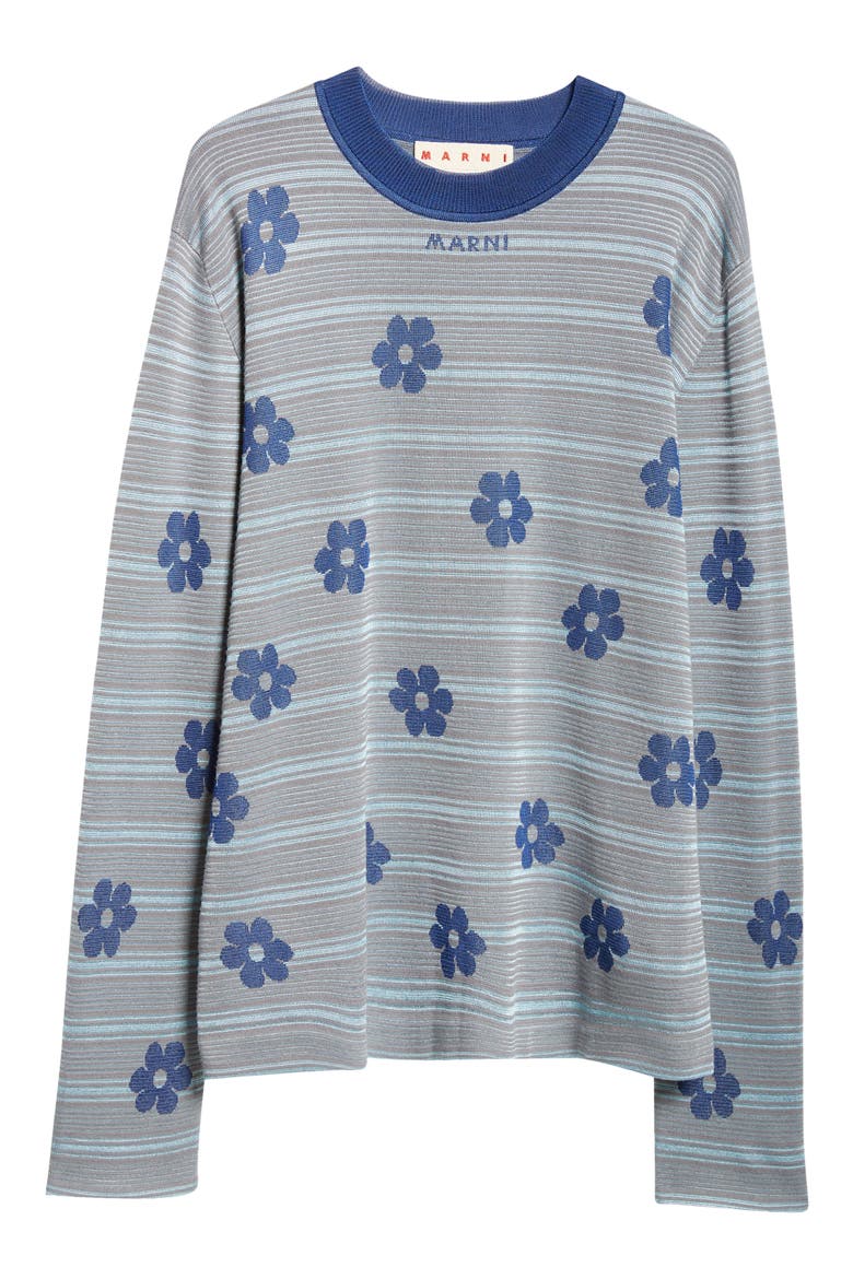 Floral Stripe Cotton Sweater, Alternate, color, BLUE