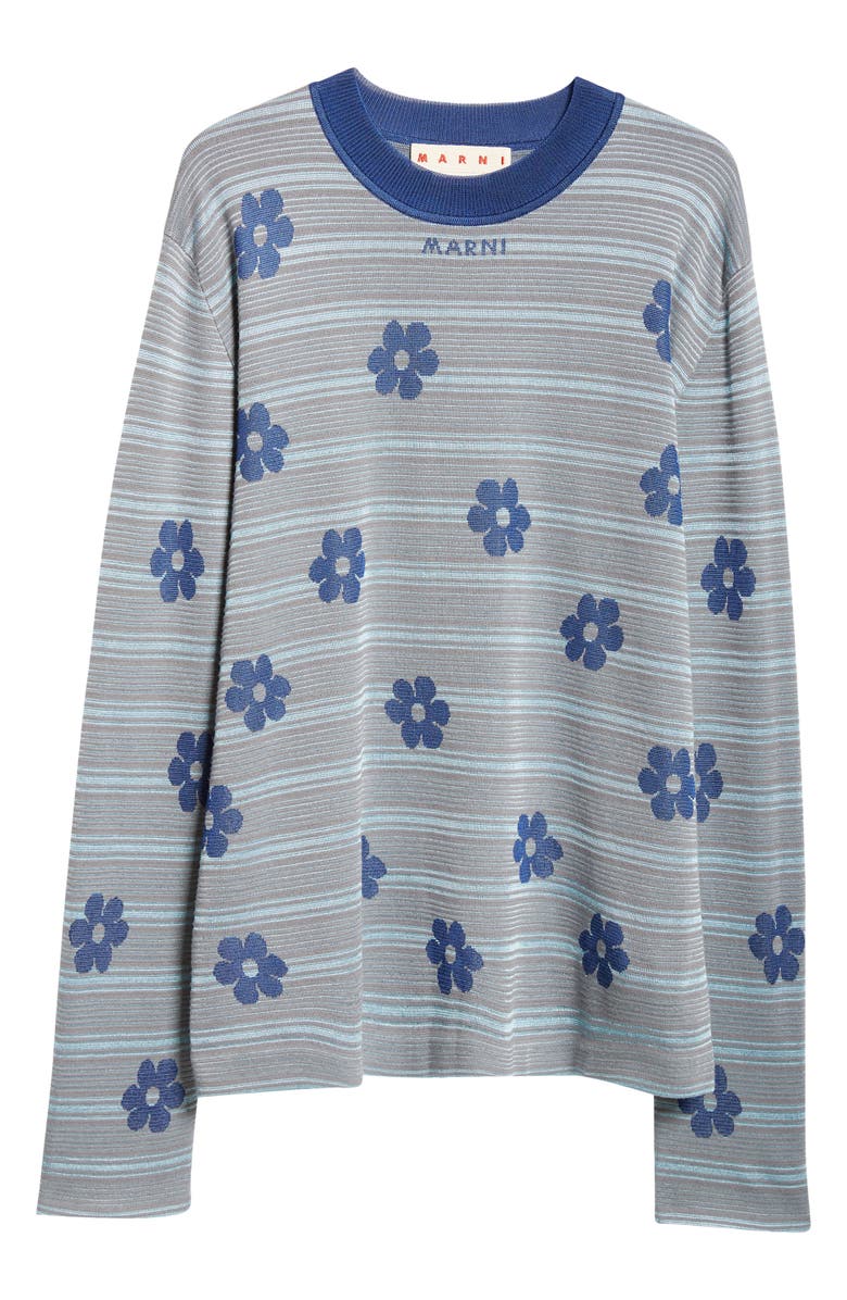 Marni Floral Stripe Cotton Sweater, Alternate, color, Blue