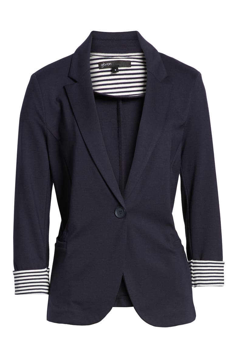 Gibson Roll Sleeve Knit Blazer, Alternate, color, NAVY