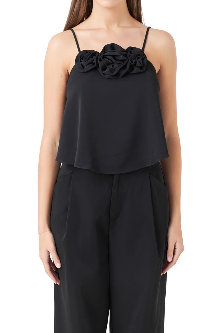Corsage Flowy Crop Camisole, Alternate, color, BLACK
