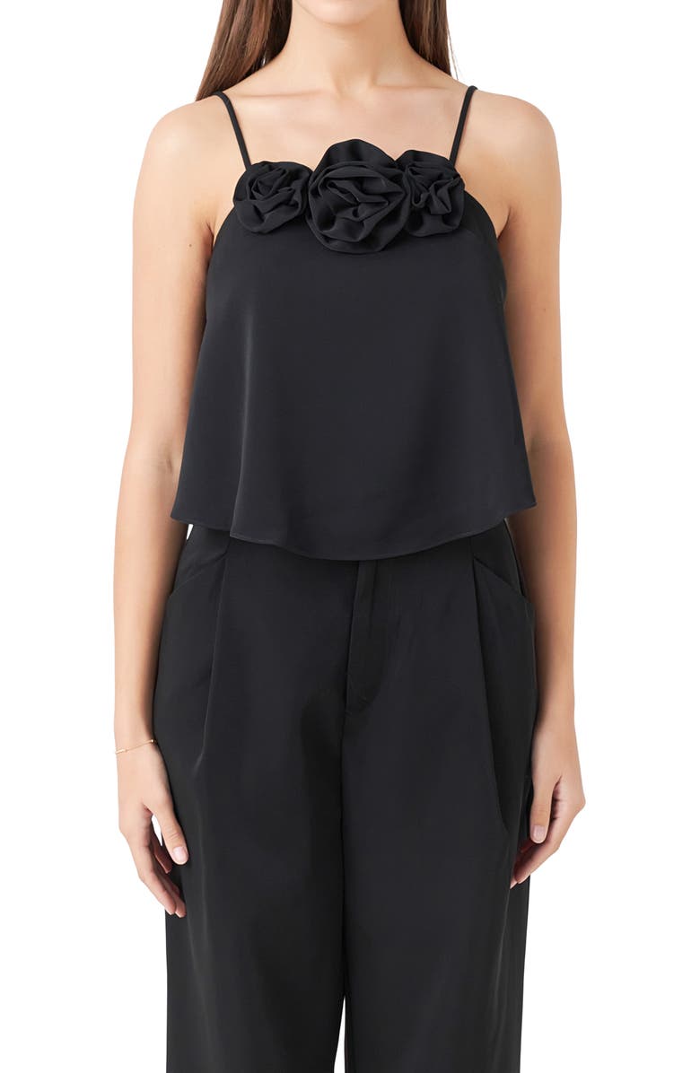 Endless Rose Corsage Flowy Crop Camisole, Alternate, color, Black