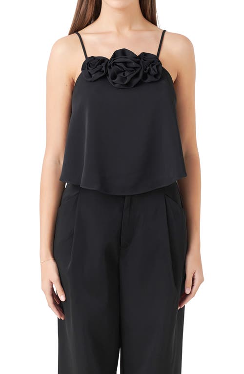 Endless Rose Corsage Flowy Crop Camisole In Black
