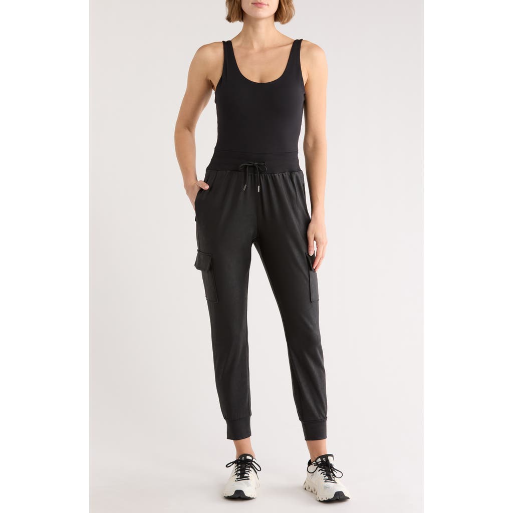 90 Degree By Reflex Emmy Mixed Media Cargo Jumpsuit In Black