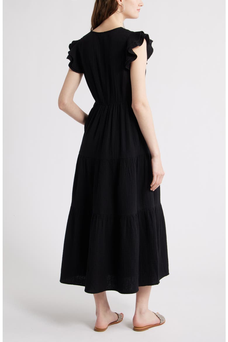 V-Neck Ruffle Maxi Dress, Alternate, color, BLACK