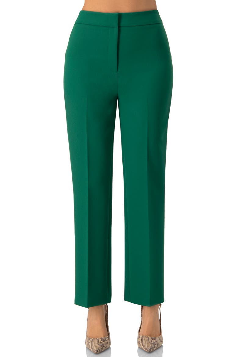 Tailored Straight-Leg Trousers, Main, color, Green