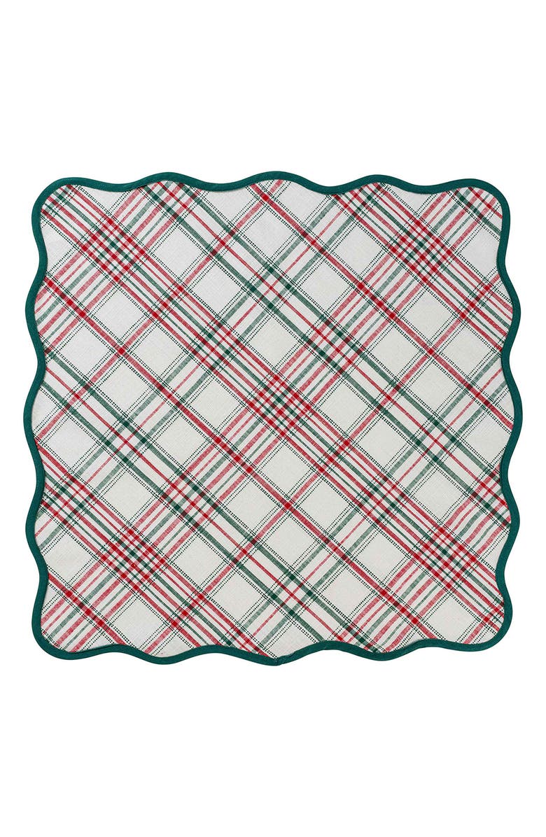 Juliska Merry Tartan Square Tablecloth, Main, color, Mulberry Brown