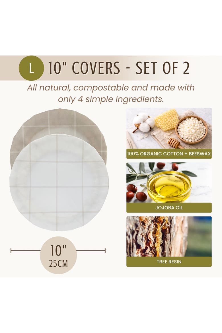 Beeswax Bowl Covers, Set of 2, Large 10", Organic Cotton, Alternate, color, Beige